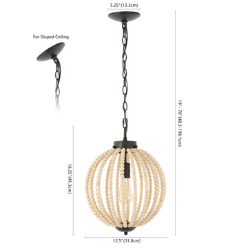 Abril 12.5"  Rustic Bohemian Iron/Wood Bead LED Pendant - JONATHAN Y